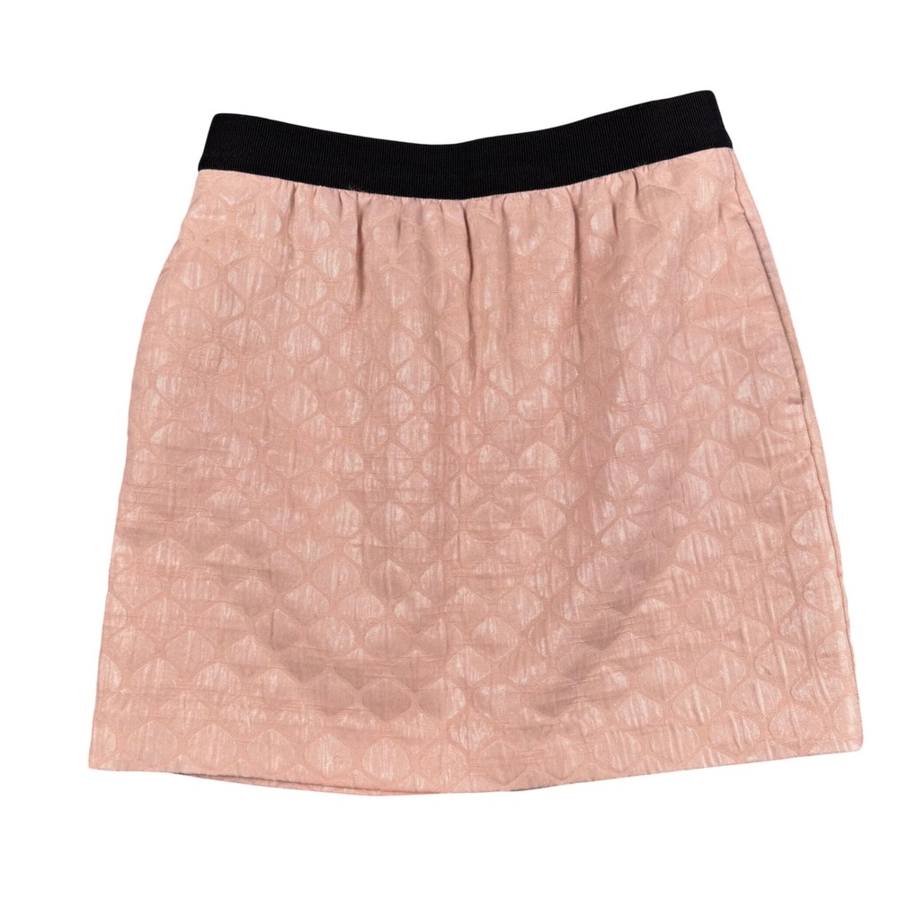 Loft Petites Pink Jacquard‎ Geometric Mini Skirt Black Waistband 2P Pockets 792